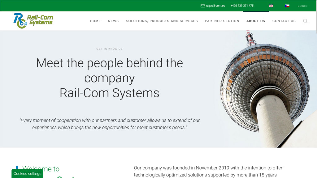 Nově vytvořené webové stránky pro Rail-Com Systems s.r.o.
